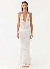 Adelaida Beaded Crochet Maxi Skirt - Ivory