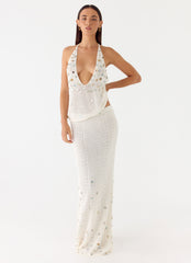 Adelaida Beaded Crochet Maxi Skirt - Ivory