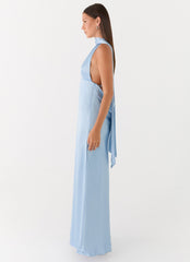 Alicia Satin Halter Maxi Dress - Baby Blue