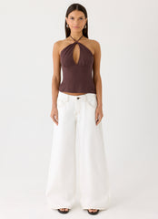 Allira Linen Halter Top - Chocolate Drizzle