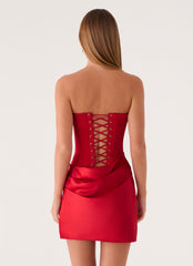 Alva Strapless Mini Dress - Cherry