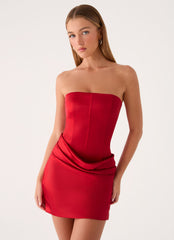 Alva Strapless Mini Dress - Cherry