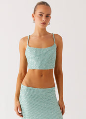Amoura Sequin Cowl Top - Mint Sage