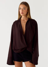 Annah Wrap Shirt - Chocolate