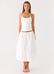 Aphira Tiered Midi Skirt - White