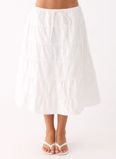 Aphira Tiered Midi Skirt - White