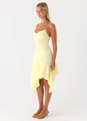 Aysha Beaded Flower Midi Dress - Yellow