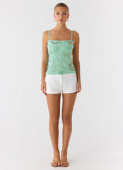 Be Alright Beaded Top - Turquoise