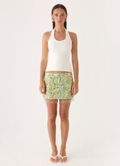 Bliss Beaded Mini Skirt - Lime