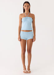 Bonita Button Mini Shorts - Pale Blue