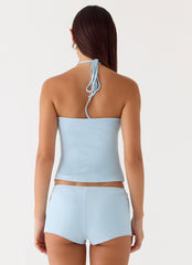 Bonita Button Mini Shorts - Pale Blue