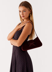 Cara Bow Shoulder Bag - Maroon Suede