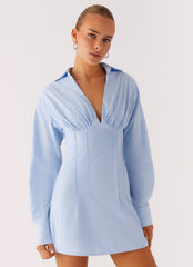 Clancy Mini Shirt Dress - Blue