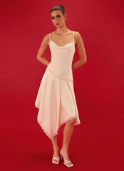 Cleosa Asymmetrical Midi Dress - Ivory