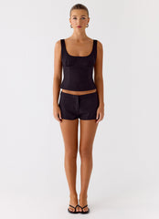 Coastline Cotton Micro Mini Shorts - Black