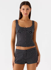 Coastline Cotton Micro Mini Shorts - Black Polkadot