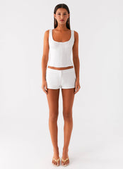 Coastline Cotton Micro Mini Shorts - White