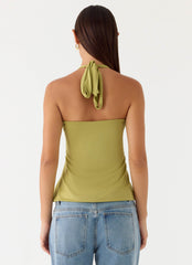 Corah Halter Top - Green Olive