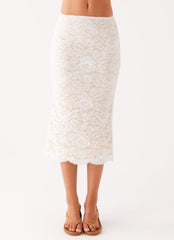 Crystal Clear Lace Midi Skirt - Ivory