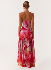 Eden Strapless Maxi Dress - White Pink Lilly