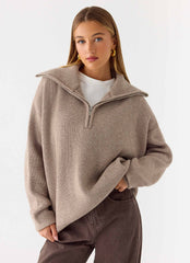 Eirena Quarter Zip Knit Sweater - Tan