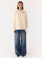 Eirena Quarter Zip Knit Sweater - Cream