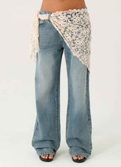Elaris Scarf Low Rise Denim Jeans - True Denim