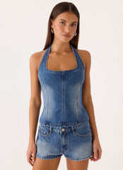 Eliah Denim Halter Top - Blue
