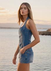 Eliah Denim Halter Top - Blue