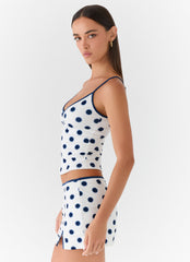 Elliot Top - Porcelain Blue Polka Dot