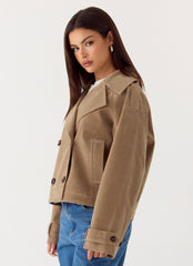 Evan Faux Suede Short Trench Jacket - Tan