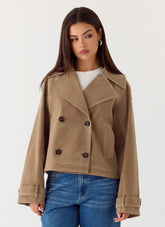 Evan Faux Suede Short Trench Jacket - Tan