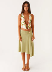 Everette Satin Scarf Top - Floral Print