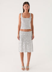 Evodia Sequin Midi Skirt - Silver