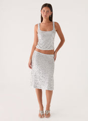Evodia Sequin Midi Skirt - Silver