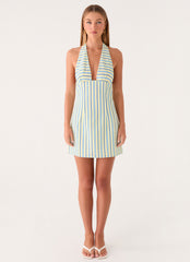 Feyric Mini Dress - Mint Banana Stripe