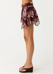 Fiore Asymmetrical Mini Skirt - Espresso Meadow