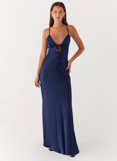 Flora Satin Maxi Dress - Navy
