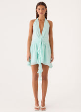 Guide You Halter Neck Mini Dress - Aqua