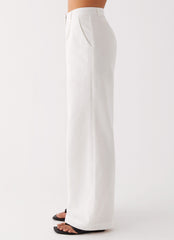 Heatwave Linen Wide Leg Pants - White