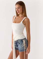 Inrida Lace Up Denim Shorts - True Blue