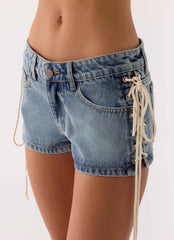 Inrida Lace Up Denim Shorts - True Blue