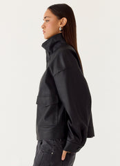 James PU Bomber Jacket - Black
