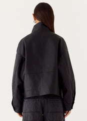 James PU Bomber Jacket - Black