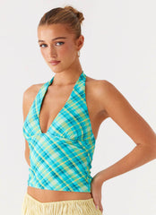 Jetsetter Halter Top - Green Check