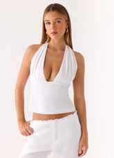 Josephina Linen Halter Top - White