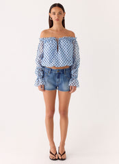 Kayda Low Rise Denim Shorts - Blue Wash