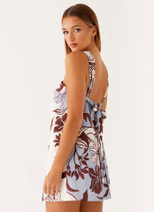 Keira Linen Micro Mini Dress - Bluewood Blossom
