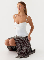 Kia Low Rise Asymmetrical Midi Skirt - Chocolate Stripe