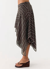 Kia Low Rise Asymmetrical Midi Skirt - Chocolate Stripe